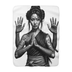 Sherpa Fleece Blanket - Asian Mudra Meditation Throw, Cozy Bedding, Zen Yoga Home Decor, Relaxation Gift, Boho Living Room Accent