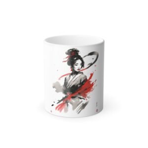 Color Morphing Mug - Sumi-e Design, Japanese Tea Cup, Color Changing Coffee Mug, Unique Gift Idea, Heat Sensitive Cup