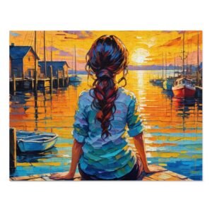 Jigsaw Puzzle, Woman on Sunset at the Dock - Relaxing and Challenging Puzzle for Adults and Kids, Perfect for Family Bonding and Holiday