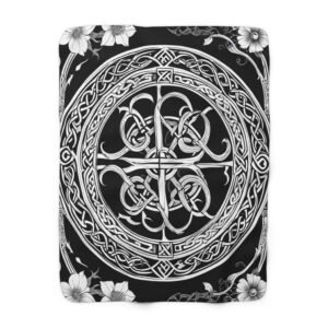 Sherpa Fleece Blanket, Floral Celtic Knot Design - Cozy Home Decor, Winter Gift, Boho Bedroom, Sofa Throw, Floral Print Blanket