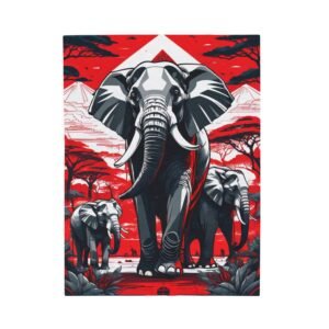 Plush Blanket, Nice Elephants Design in Strong Red and Black, Cozy Throw for Animal Lovers, Elephant Print Bedding, Soft Fleece Cover for